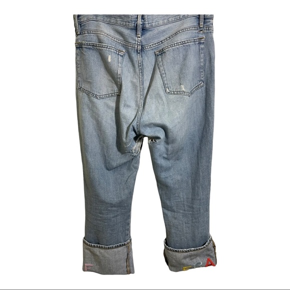 Frame le embroidery boyfriend jean size 28 flipped cuffed distressed denim - Picture 10 of 14
